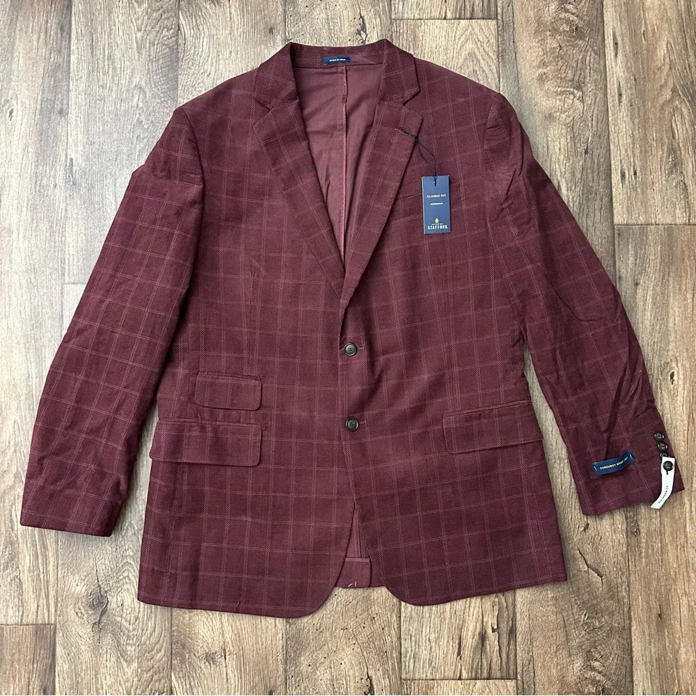 Stafford Sport Coat Classic Corduroy Sport Coat Blazer Men’s Sz 44 Reg Burgundy